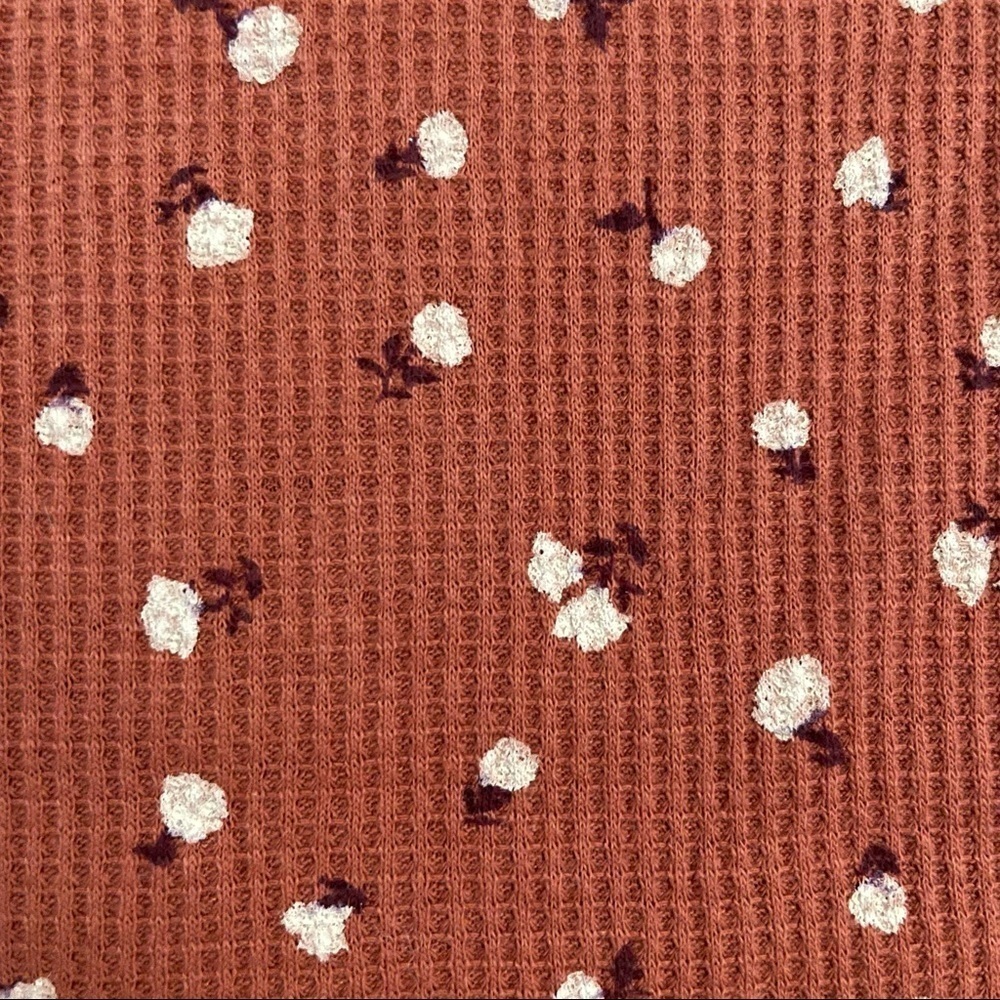 Pink Rose Waffle Knit Rust Orange Floral Prints Crop Top - Picture 5 of 6